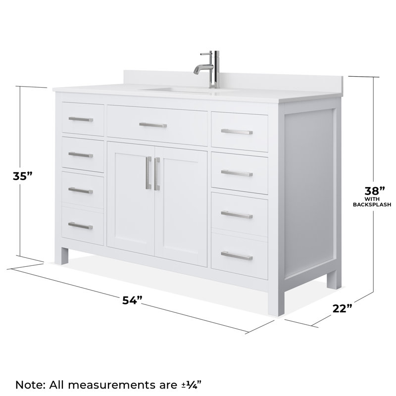 Beckett 54" Freestanding Single Bathroom Vanity with Cultured Marble Top, White, Brushed Nickel, White Cultured Marble