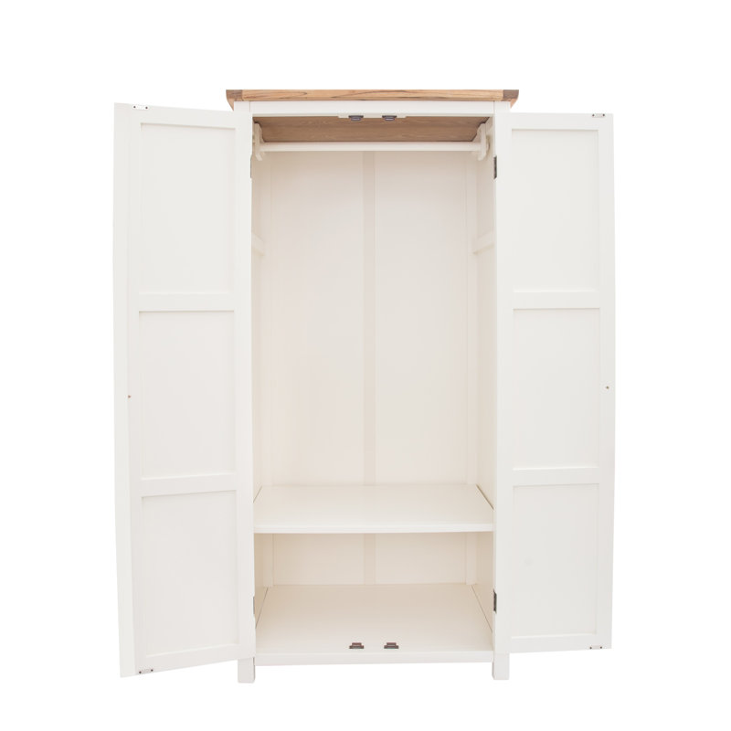 Engen 2 Door Solid + Manufactured Wood Wardrobe, Off White, Black
