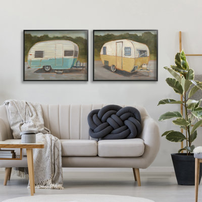 Retro Campers Blue & Yellow 2 Piece Giclee Art Set, design by Ethan Harper