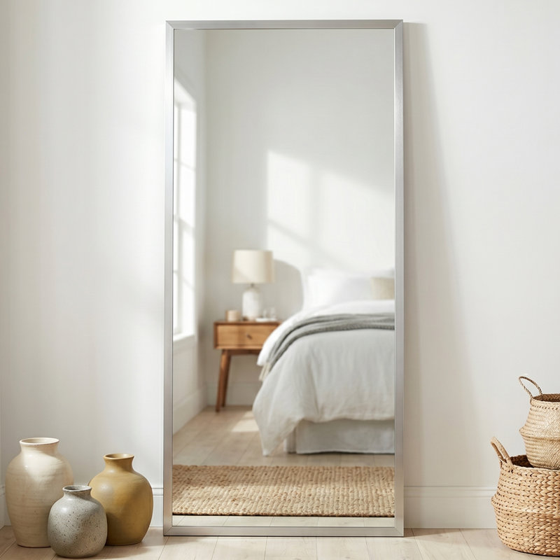 Wood Framed Mirror with Safety Backing Ideal for Bathroom / Vanity Mirror Ellis Collection, Satin Nickel, 32" x 48"