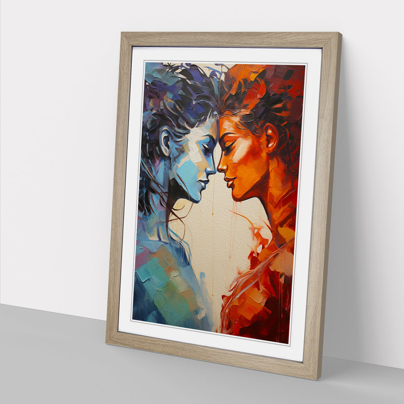 Two Women In Love Action - Single Picture Frame Print on Wood, Oak Framed, 64cm H x 46cm W