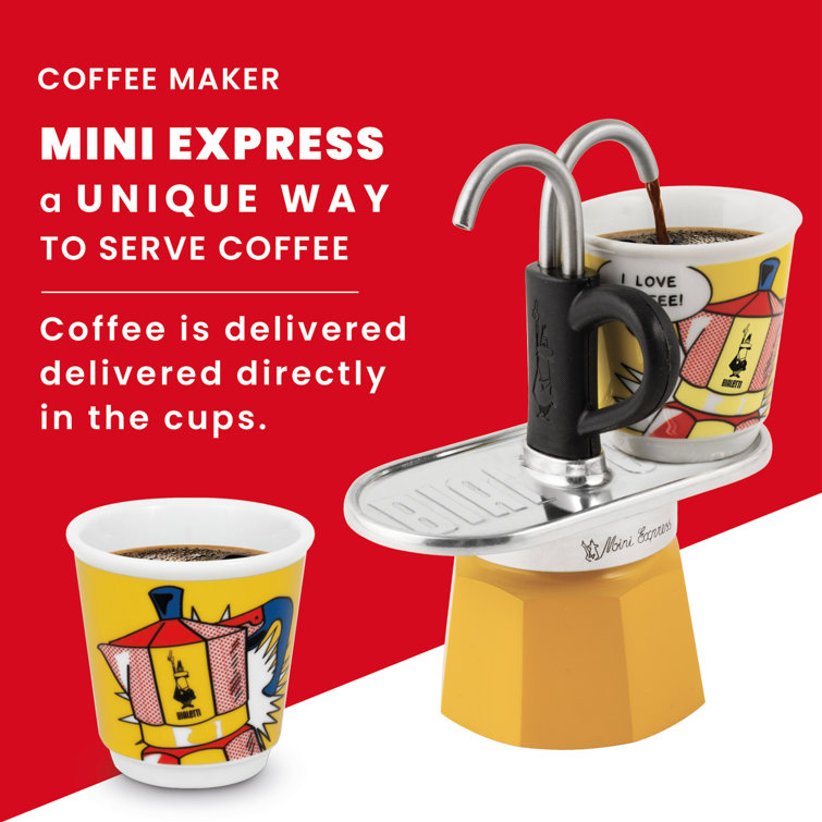 Bialetti Mini Express Magrite Coffee Maker with 2 Espresso Cups 