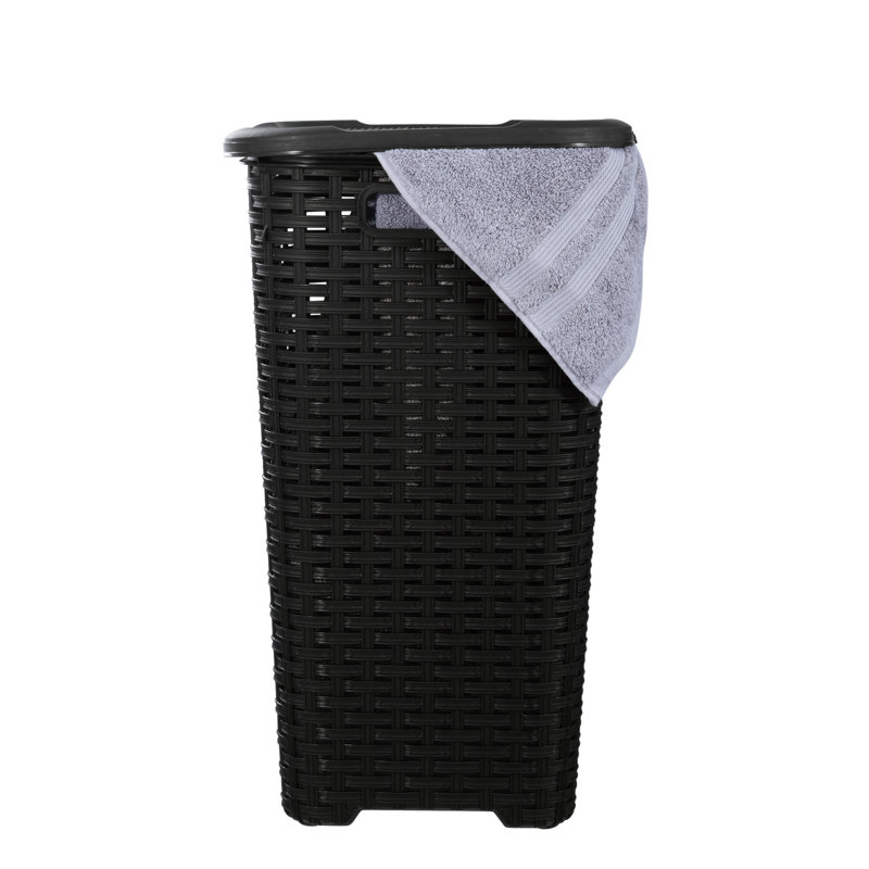 Plastic Laundry Hamper with Handles, Black