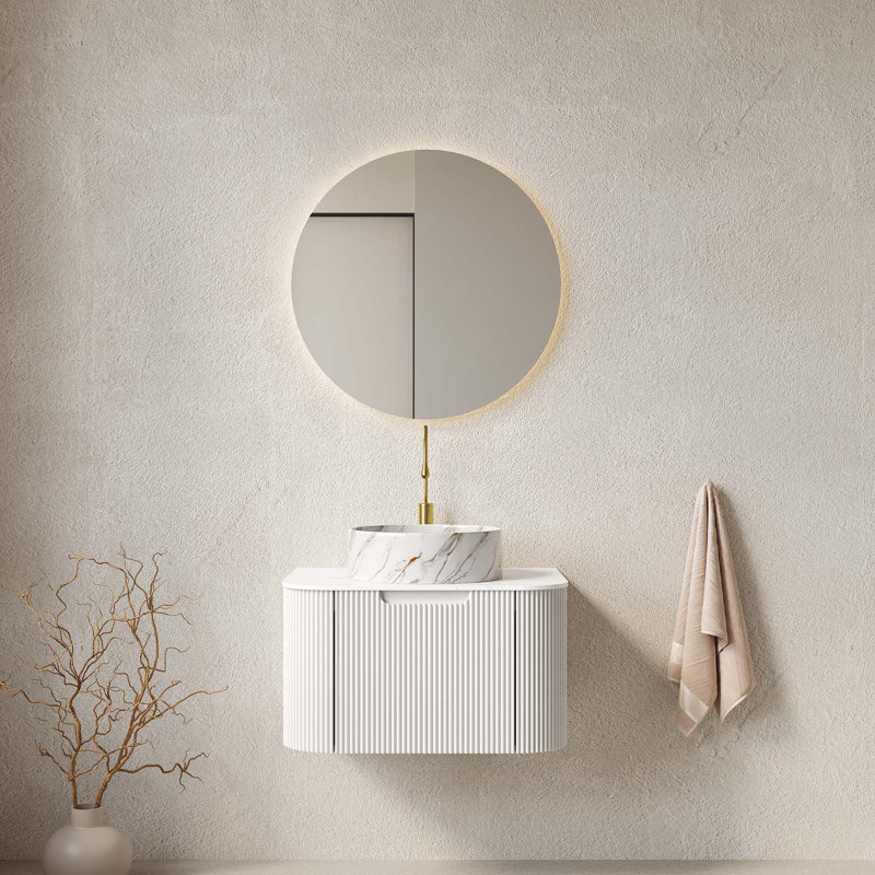 Meuble-lavabo de salle de bain 24 po avec lavabo, armoire de rangement murale rayée à bords arrondis avec tiroir, lavabo en céramique avec motif de pierre, pré-assemblé