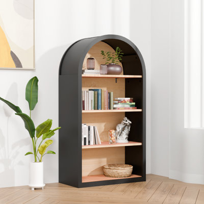 Bibliothèque arquée noire à 4 niveaux avec bibliothèque de 43 po de hauteur et tablettes de rangement