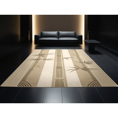 Tapis art déco lavable à la machine en bambou brun Oyan