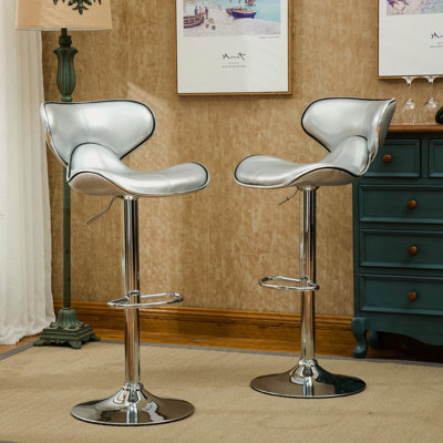 Upholstery Airlift Adjustable Swivel Barstool With Chrome Base, Set Of 2