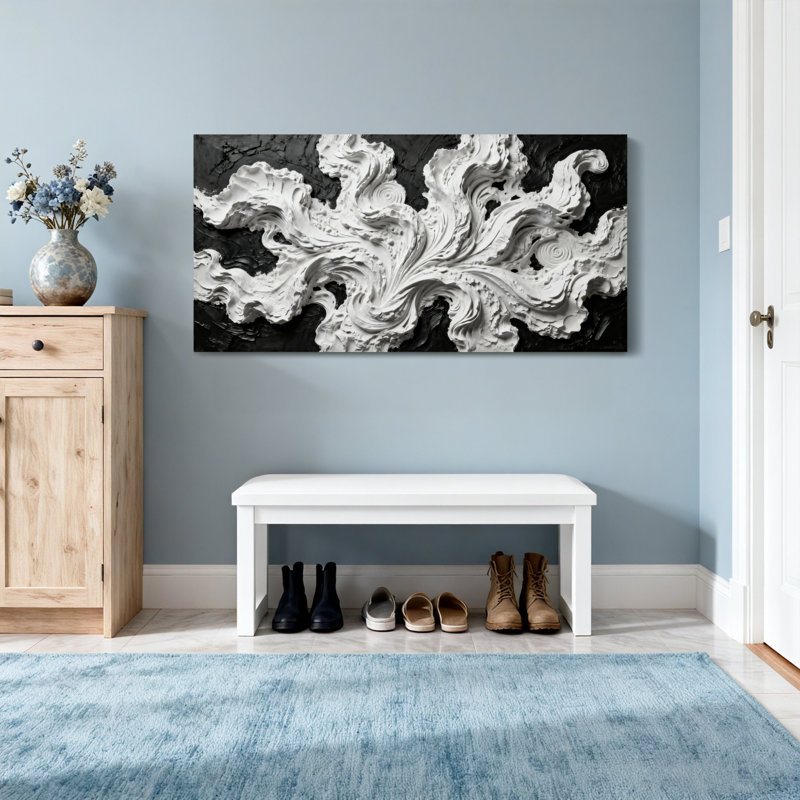 Motif de vagues ornementales blanches à la mode, H 28 po x l 58 po