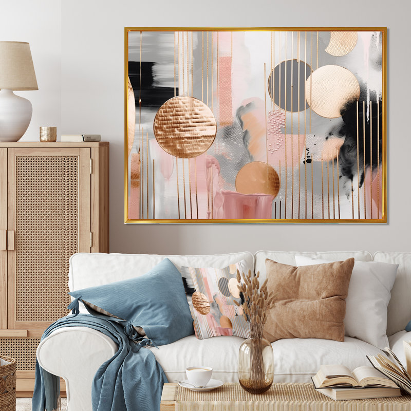 «Pink Stripes And Lines Modern Art III - Modern Shapes», décoration murale transitionnelle, H 24 po x l 32 po