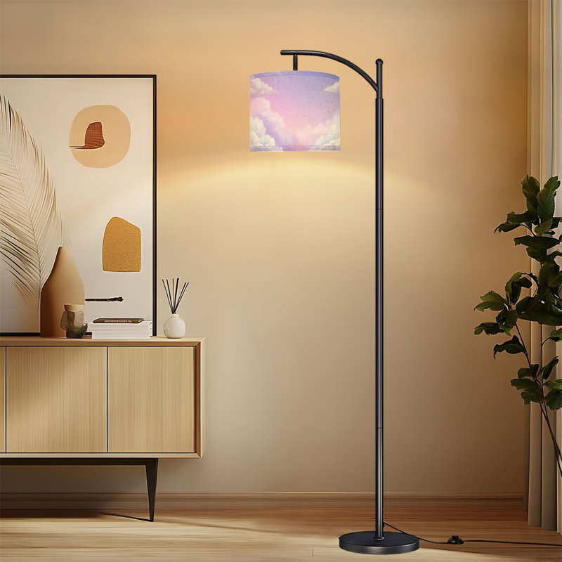 Lampe sur pied à arc avec abat-jour réglable Pastel Dreamy Cloudscape Soft Rose Lavande