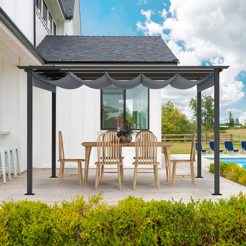 Pergola en aluminium, H 87,4 po x l 143,7 po x P 143,7 po, Gris, Aluminium