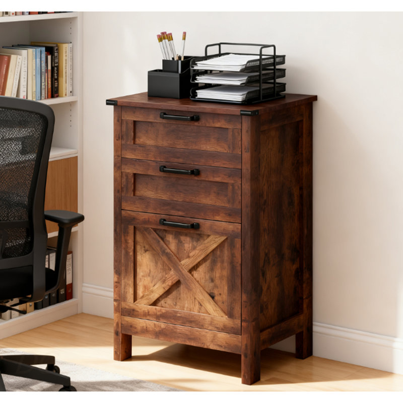 Armoire de rangement de bureau, classeur vertical à 3 tiroirs, pour la maison et le bureau, buffet, Brun rustique