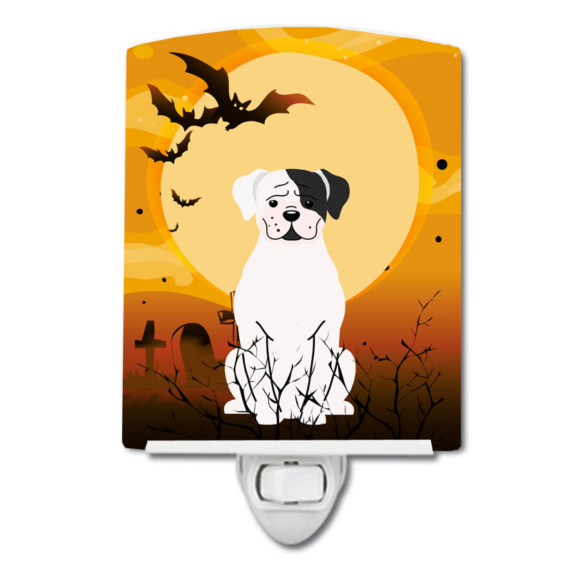 Éclairage de nuit en céramique halloween basset hound, Boxer blanc et cuivre