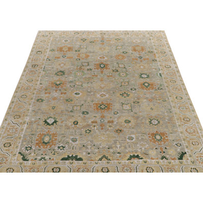 Antique Oushak Rug In Gray Green And Gold Floral Pattern By Rug & Kilim