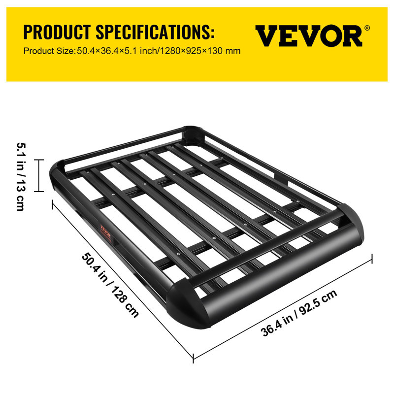 Panier de toit universel de 50,4 x 36,4 pouces, support de toit panier, support de toit en aluminium avec barres XL-B pour porte-SUV de voyage