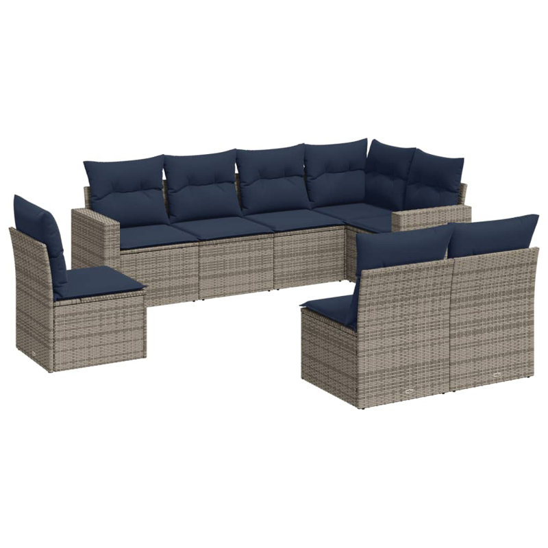 Ensemble de canapé de patio 8 pièces avec coussins pour l'extérieur, Marine, Gris