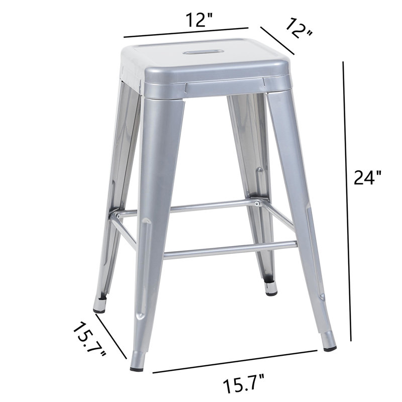 Ensemble de 4 tabourets de bar en métal sans dossier, hauteur comptoir 61 cm, non empilables, montage facile, gain de place, antirouille, idéal pour îlot de cuisine, finition argent antique, 4 pieds détachables, facile à nettoyer, structure