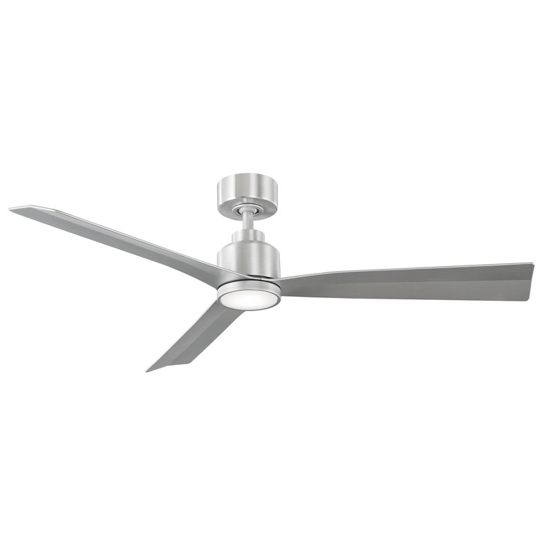 Ventilateur de plafond intelligent à 3 pales de 52 po avec télécommande incluse, Aluminium brossé, Avec trousse d'éclairage