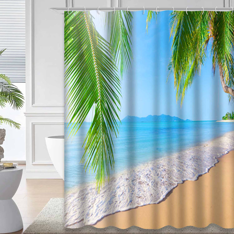Palm Beach Sunset Thailand Ocean Exotic Shower Curtain with 12 Hooks, L 72 po x l 78 po