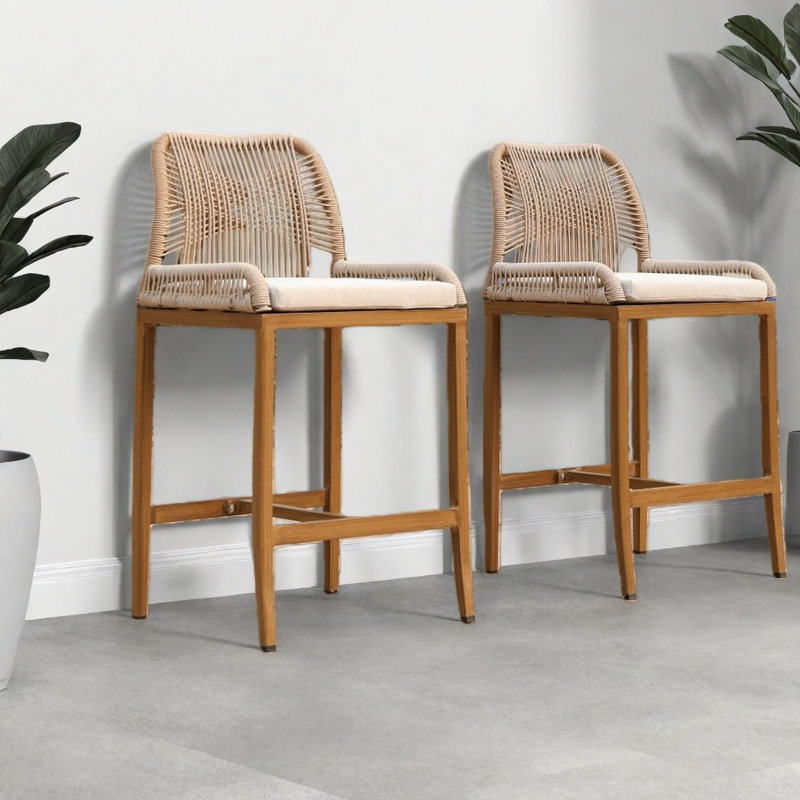 Tabourets de bar confortables, ensemble de maison d'extérieur moderne en corde d'aluminium