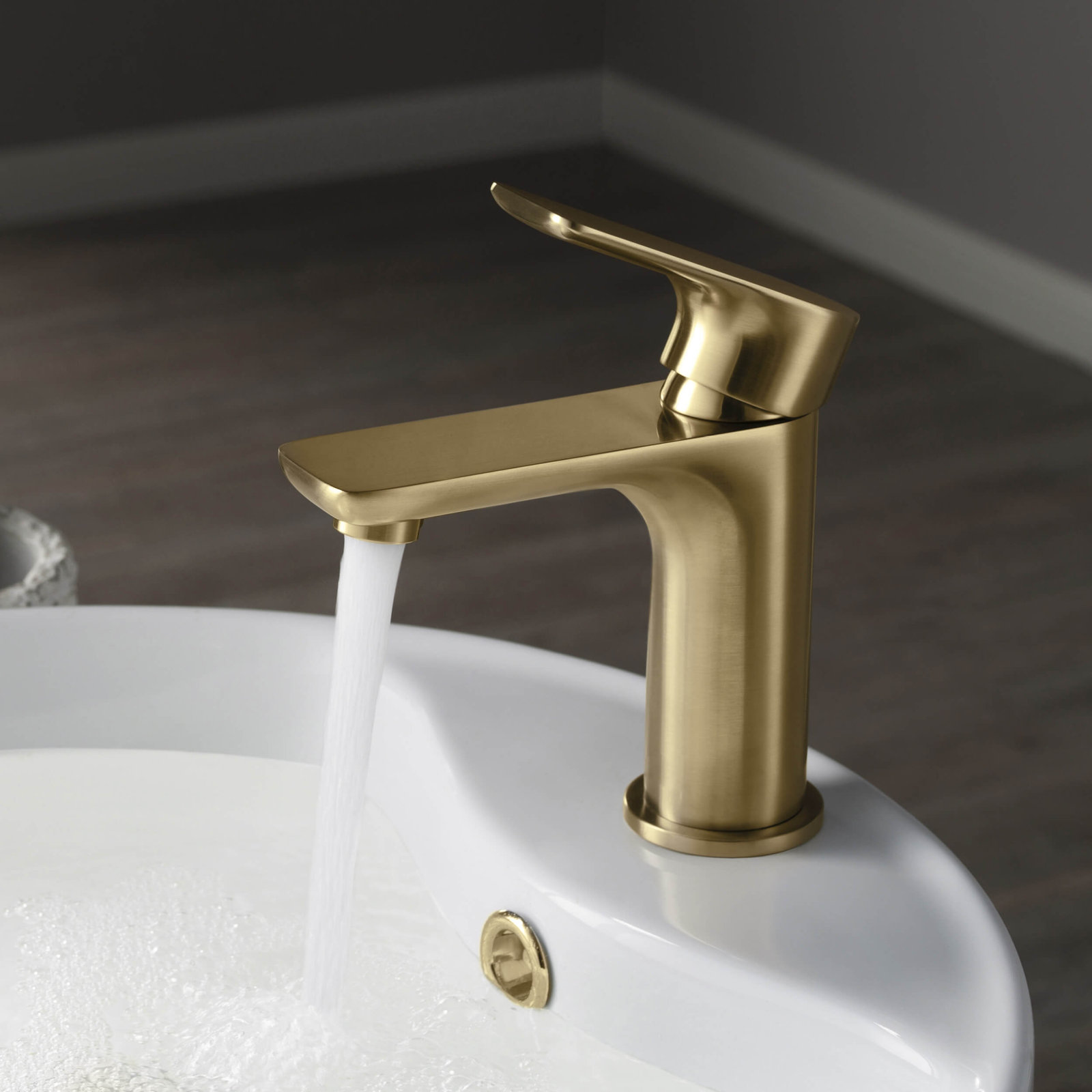 Tender Single-Hole Bathroom Faucet with Drain, Brushed Brass