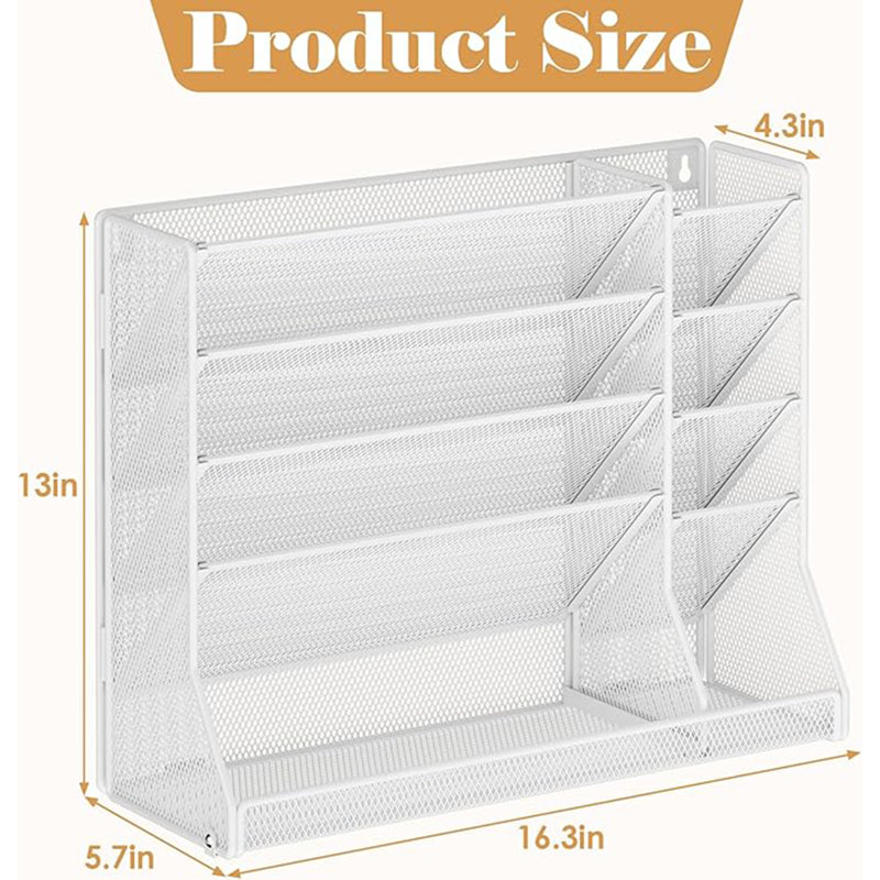 Organisateur de dossiers mural réglable à 5 niveaux en métal blanc | Organiseur de bureau à 5 niveaux, support mural pour dossiers, organisateur de courrier pour le bureau personnel, plateau à documents suspendu