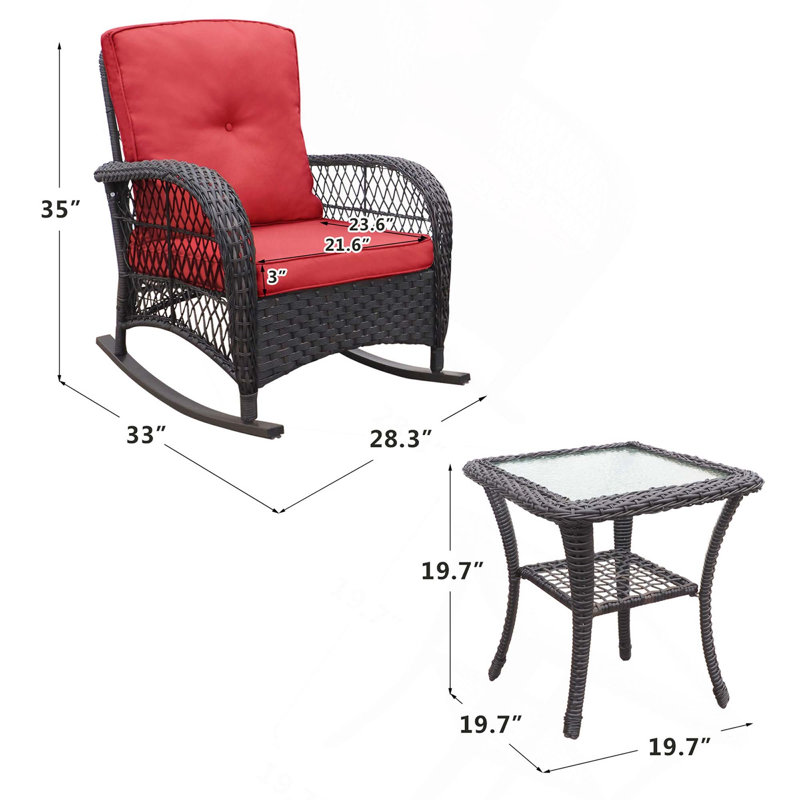 Ensemble de chaises berçantes d'extérieur avec chaises berçantes en osier et plateau en verre pour le confort du jardin