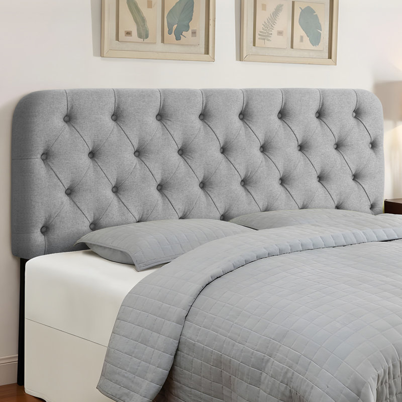 Button Tufted Upholstered Headboard Adjustable Height, Queen, Gray