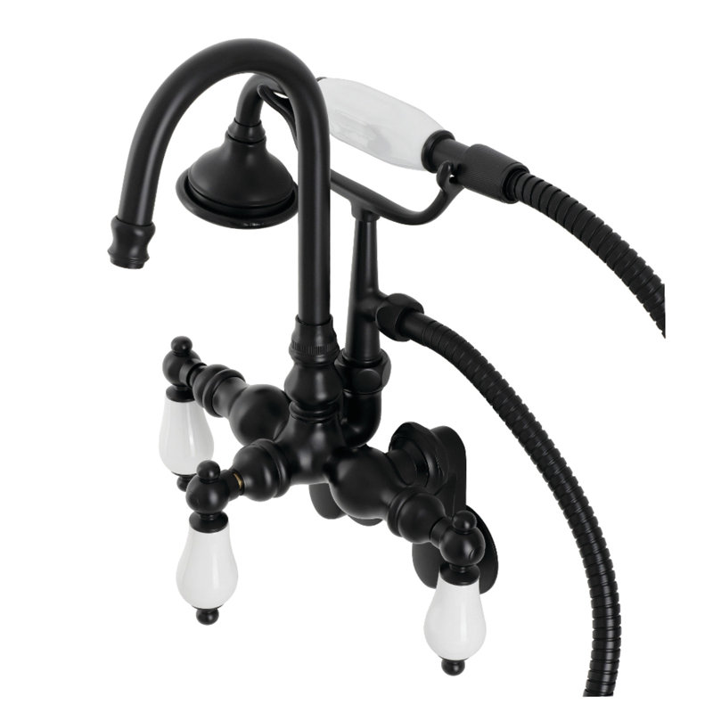 Kingston Brass AE305T0 Aqua Vintage Wall Mount Clawfoot Tub Faucets, Matte Black