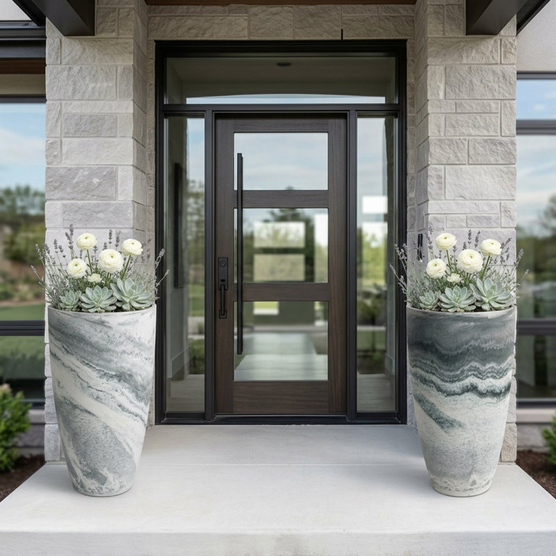 Kronberg Textured Resin Tall Pot Planter, 1, Marble