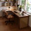 Bureau en bois massif en forme de L brun noyer + en rotin +-1124531165-1124531106