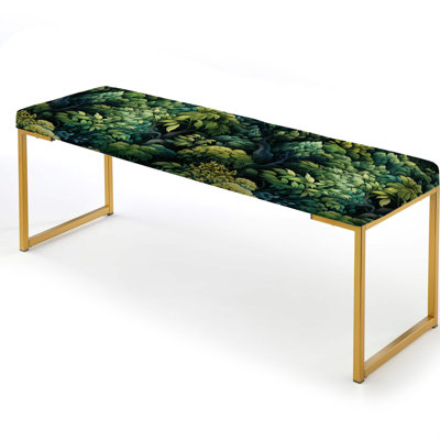 Emerald Canopy Jungle Ferns - Botanical Upholstered Gold Bench