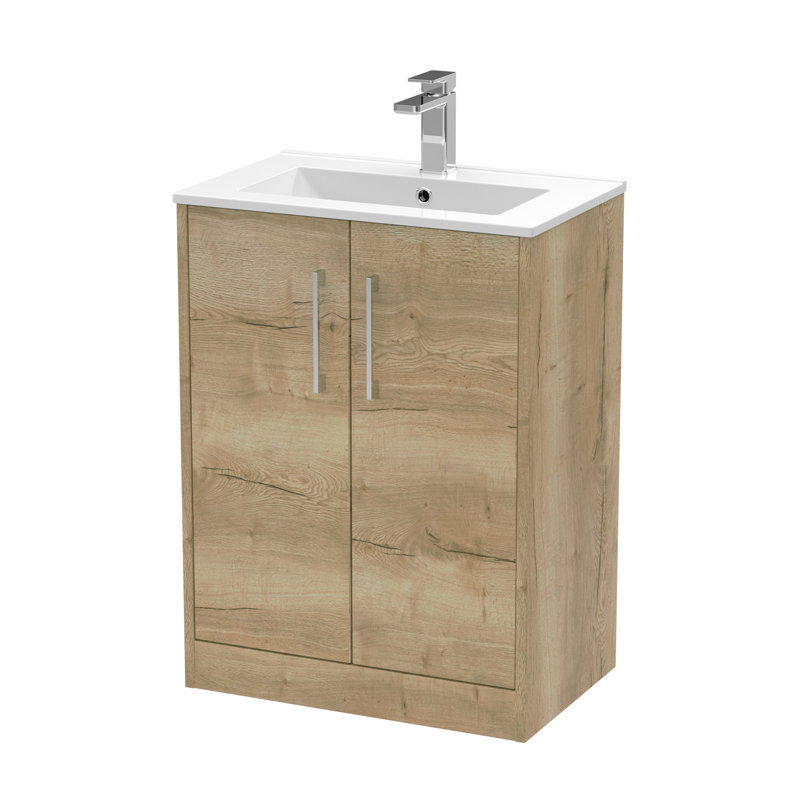 Juno 600mm Single Bathroom Vanity with Integrated Vitreous China Basin, Autumn Oak
