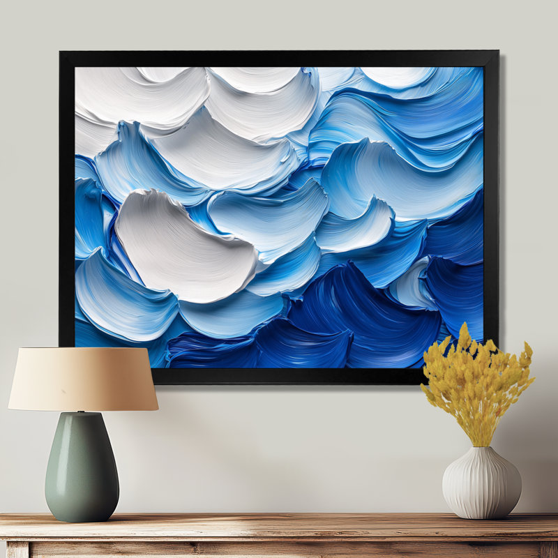 Nuredin Ocean Blue Delicate Flower Petals I - fleurs abstraites, art mural pour le salon, H 30 po x l 40 po, Cadre simple