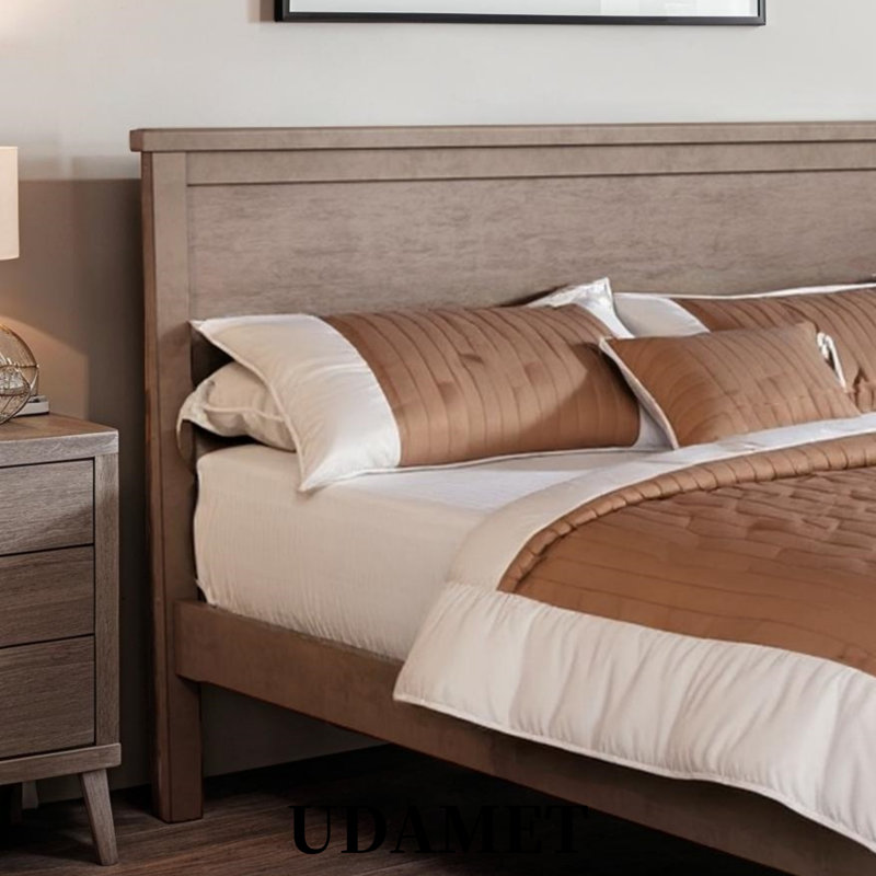Platform Bed with Ample Under-Bed Storage and Mid-Century Tapered Legs – No Box Spring Needed, Brown, Queen