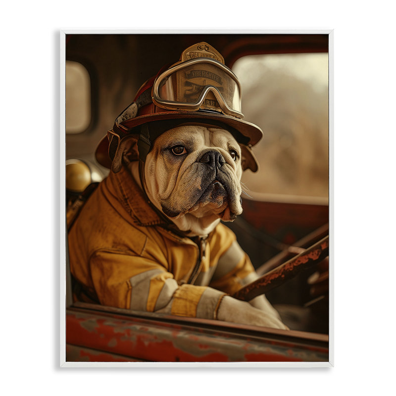 Art de giclée de pompier rustique Bulldog par Ray Heere, Giclée encadrée blanc bord de mer, H 30 po x l 24 po