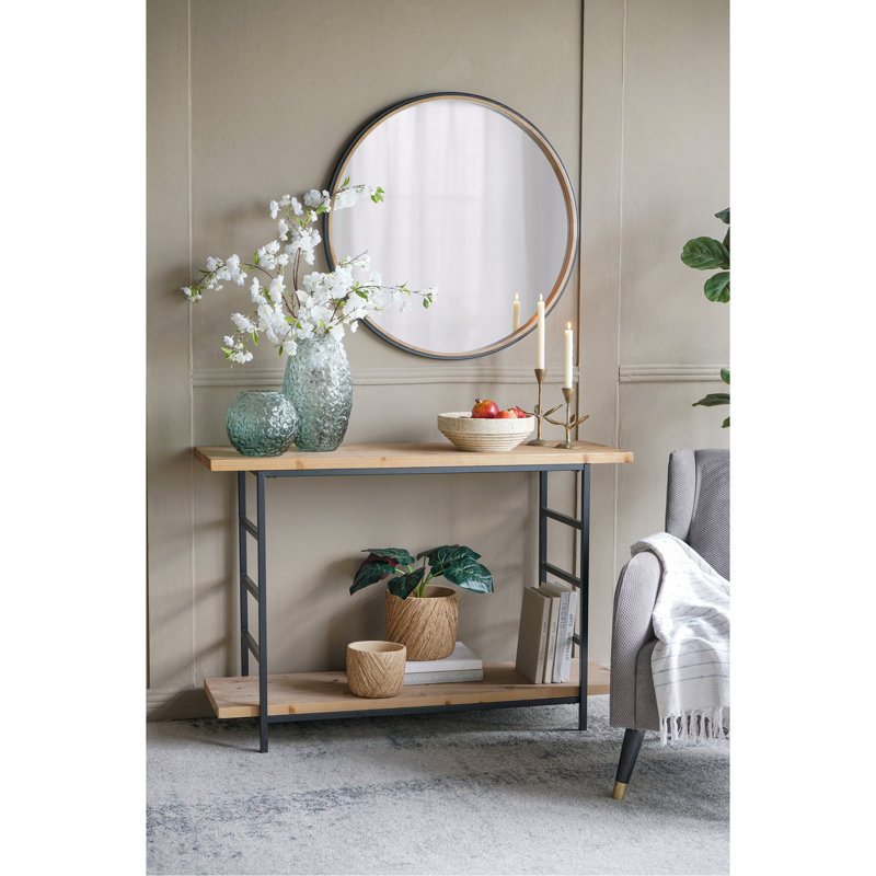 Miroir décoratif 31,3 "deux tons noir mat et bois naturel