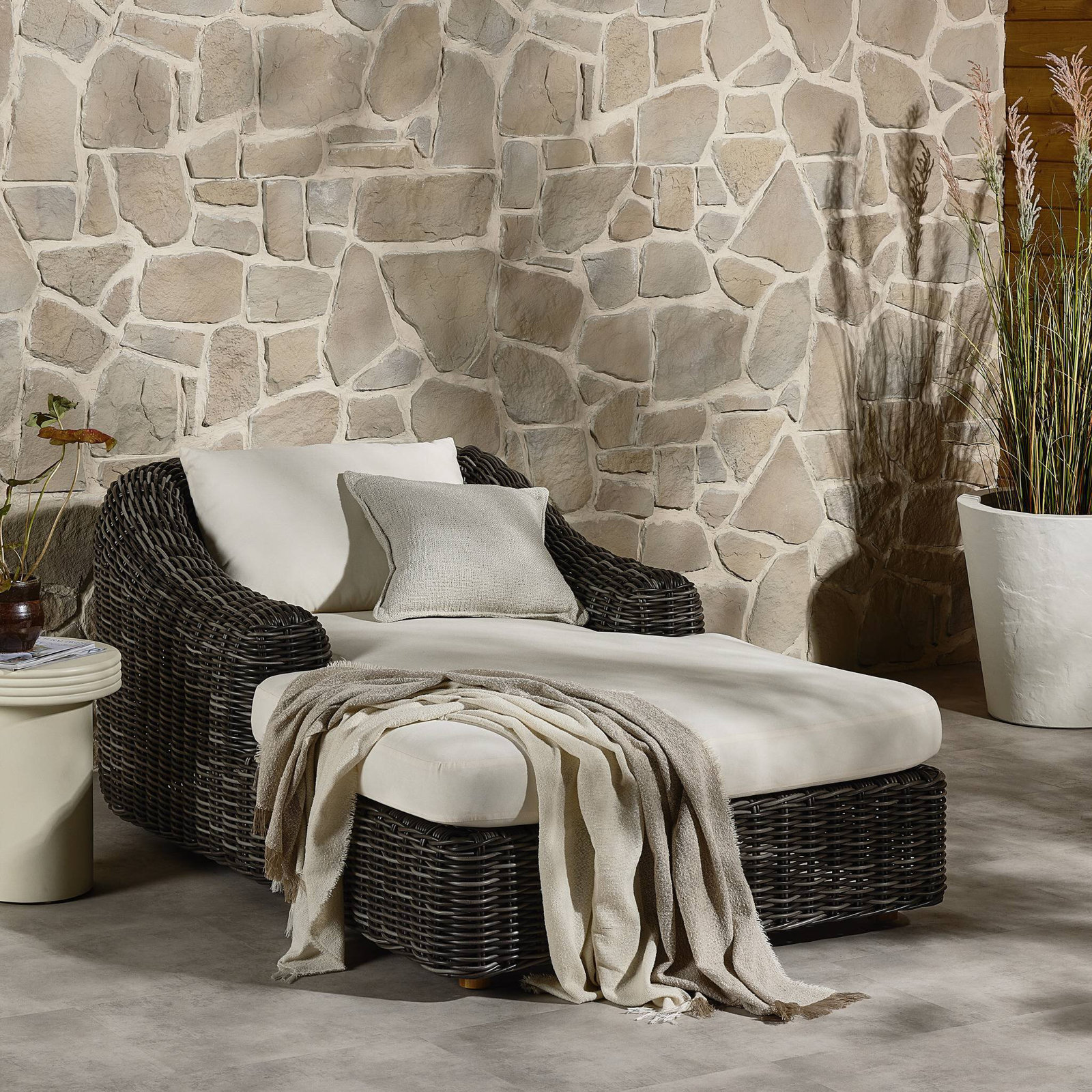 Roshina 45.75'' Outdoor Teak Chaise Lounge, Chunky Charcoal