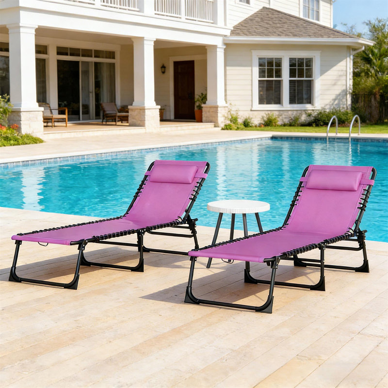 2 Folding Chaise Lounge Pool Chairs