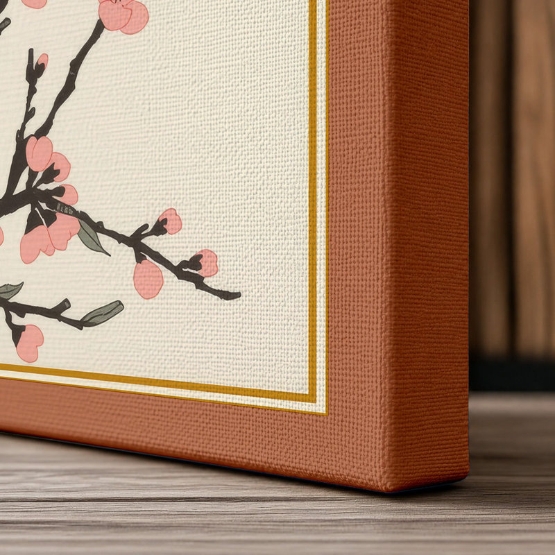 Moonlit Cherry Blossom Japandi - Wrapped Canvas, 30x20 - 76.2 x 50.8 cm, Terracotta Border