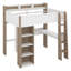 Lit mezzanine double avec bureau, tablettes de rangement, cadre de lit mezzanine en bois massif avec portemanteaux intégré-836129993