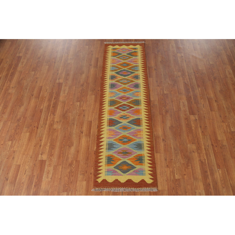 Tapis de couloir oriental réversible en laine Kilim 2x7