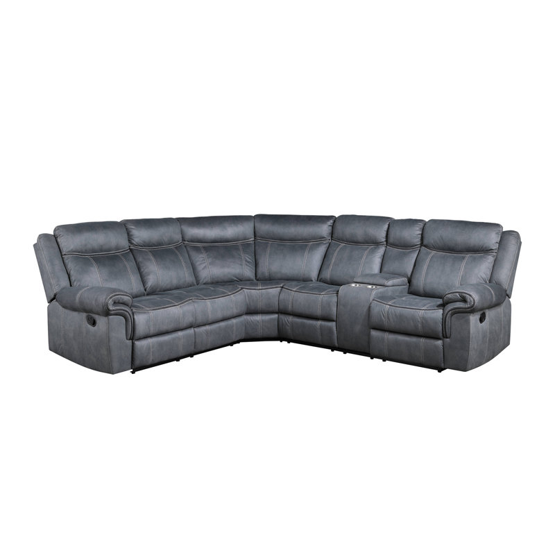 Canapé modulaire inclinable manuel bicolore avec port USB et porte-gobelet Dollum, Gris