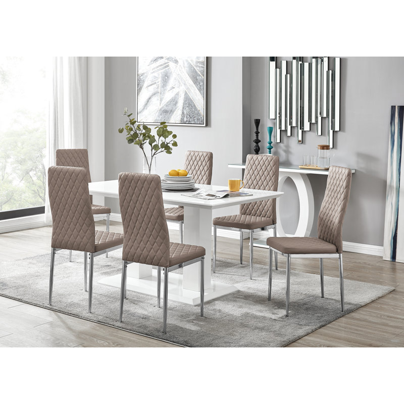 Eubanks Dining Set with 6 Chairs, Cappuccino/Silver