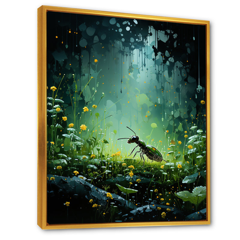 " Undergrowth Explorer Moss Green Ant ", 20" H x 12" W x 1" D, Gold Floater Framed
