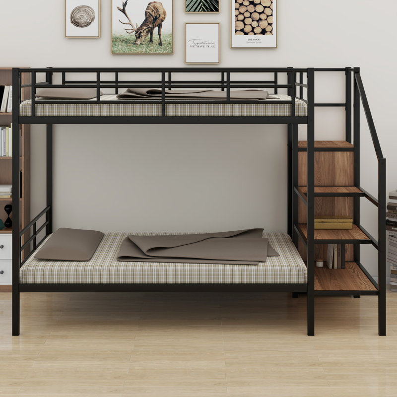 Metal Bunk Bed With Wardrobe, Black/Brown