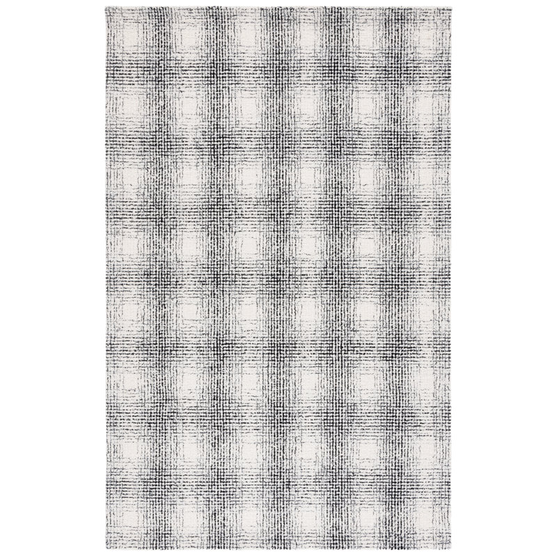 Cuda Ebony Hand Tufted Wool & Cotton Geometric Rug, Rectangle 3' x 5'