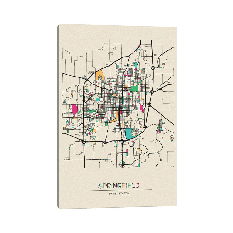 Springfield, Illinois Map by Ayse Deniz Akerman - Wrapped Canvas Gallery-Wrapped Canvas Giclée, 20.32 cm H x 30.48 cm W