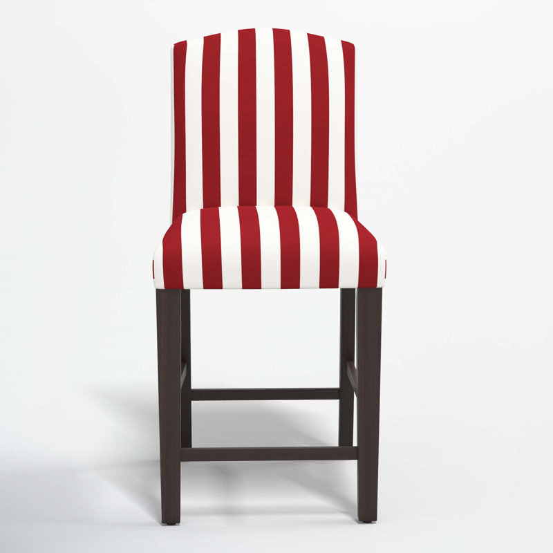 Tabouret de bar et de comptoir April, Tabouret de comptoir (siège d'une hauteur de 26 p, Toile rayée rouge, Bois noir