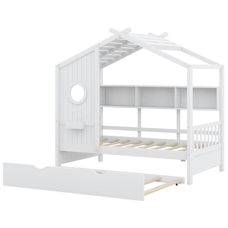 Lit maison en bois, Lit simple, Blanc